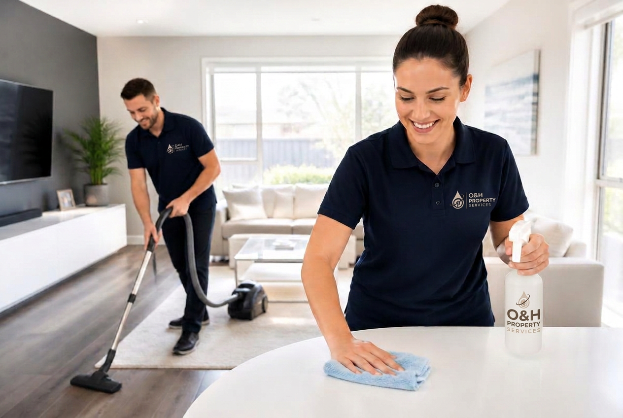 Professional cleaning team at work in a modern home